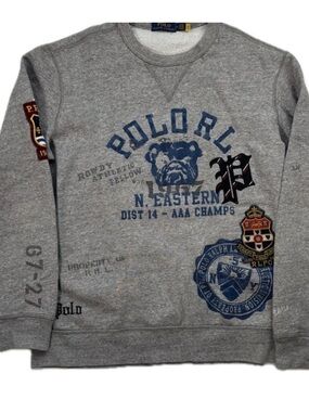 VERY RARE Polo by Ralph Lauren BULLDOG SWEATSHIRT WITH EMBROIDERY AND PATCHES